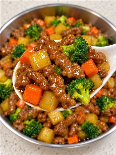多彩时蔬牛肉粒下饭菜，什锦时蔬牛肉粒图片