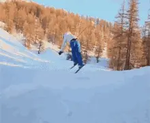 玩滑雪空中落地时出点小状况，一只滑雪板离脚而去